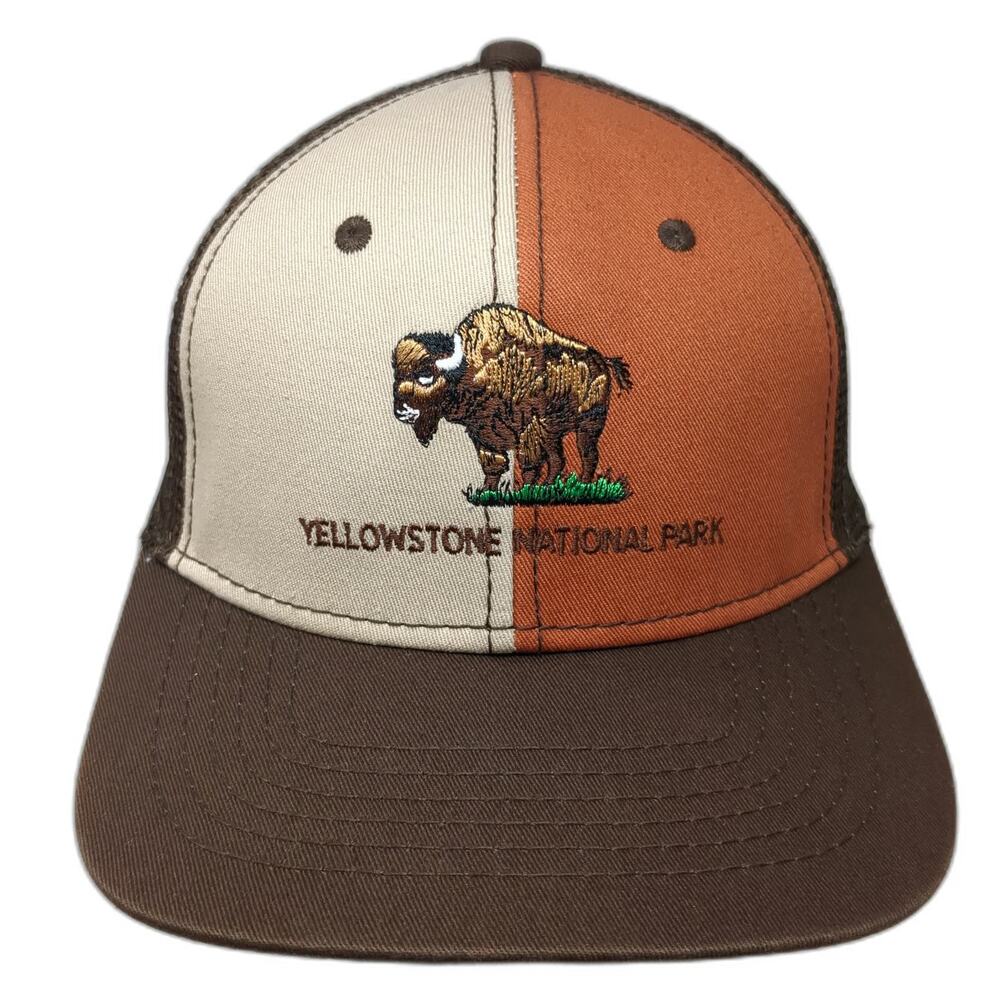 Triangle Trucker Hat Brown One Size Yellowstone National Park Bison Embroidery